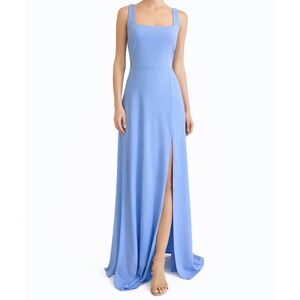 Lulus Maxi Dress Square Neck Sleeveless Slit Polyester Formal Light Blue M